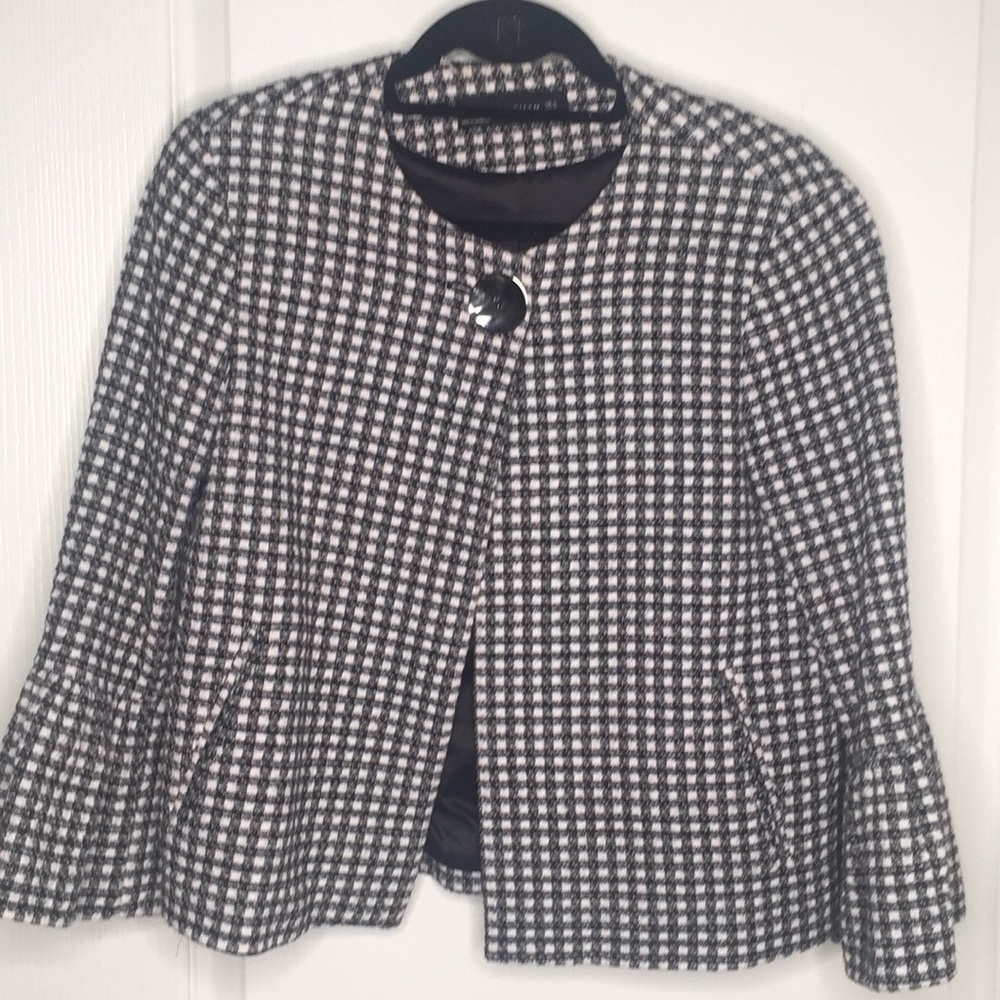 Zara checked blazer with ruffles on sleeves
